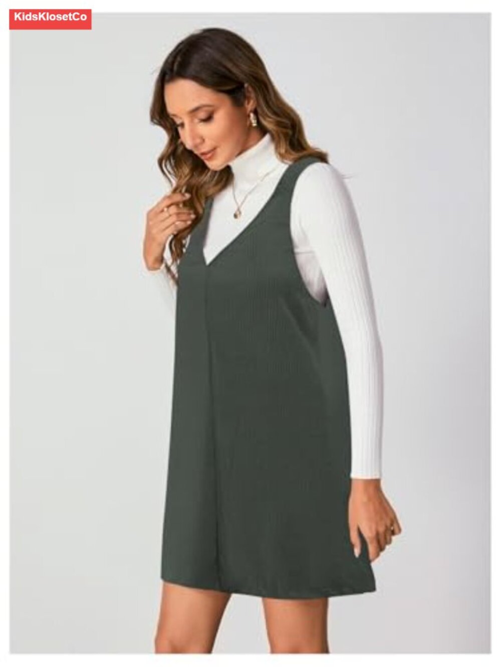 Milumia Women's Corduroy Overall Dress V Neck Pinafore Jumper - Picture 4 of 6